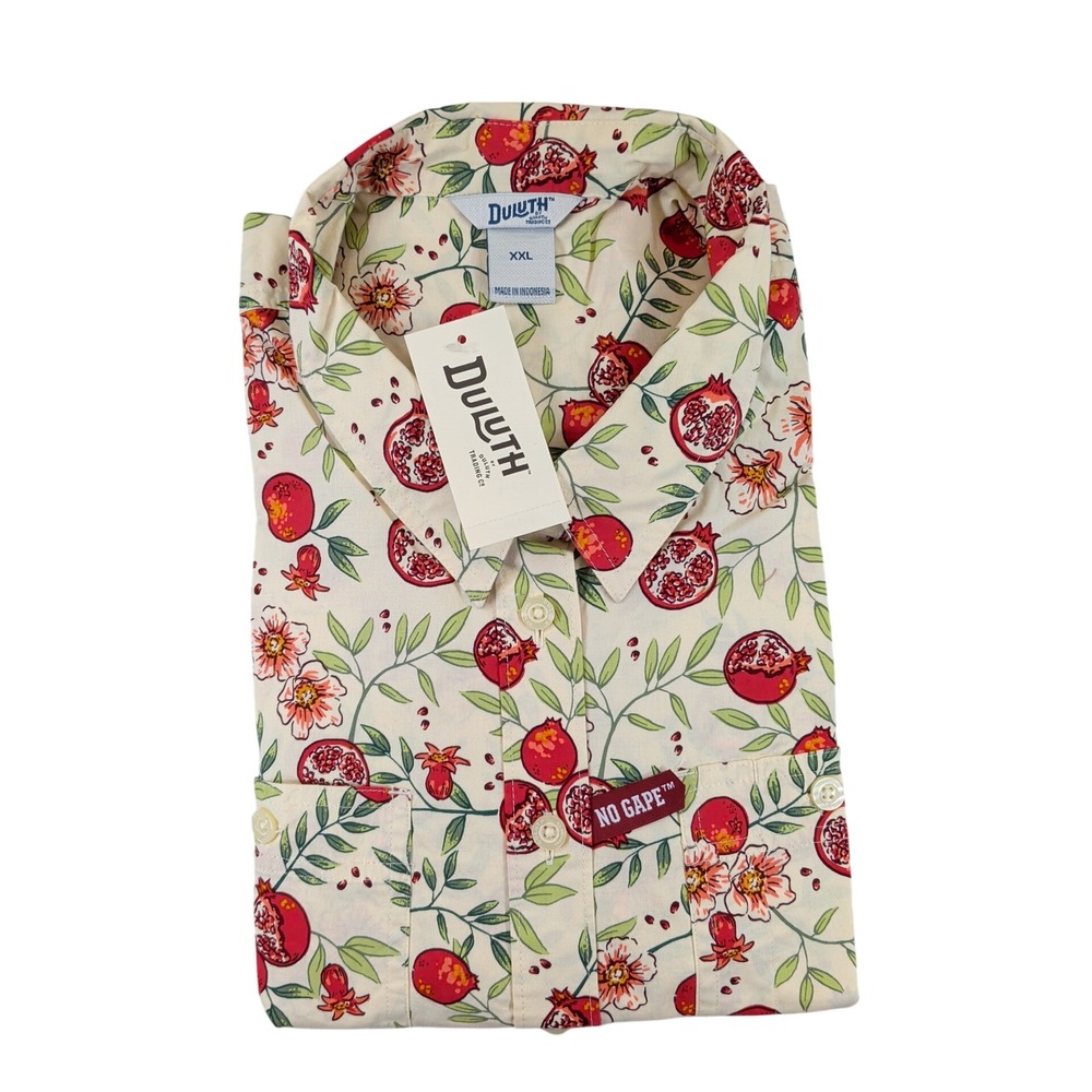 Duluth Trading Co Womens XXL Printmaker Cotton Poplin Shirt Pomegranate 72905
